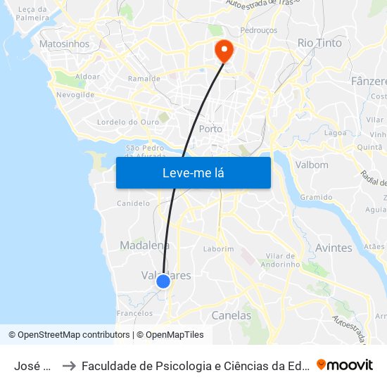 José Portugal to Faculdade de Psicologia e Ciências da Educação da Universidade do Porto map