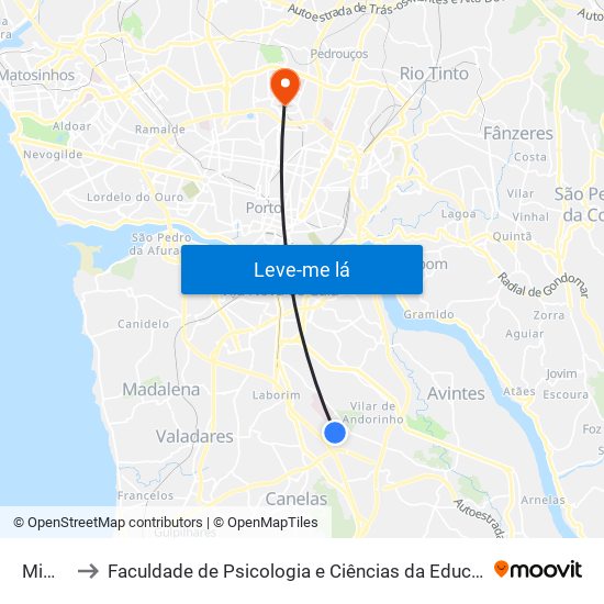 Mimosas to Faculdade de Psicologia e Ciências da Educação da Universidade do Porto map