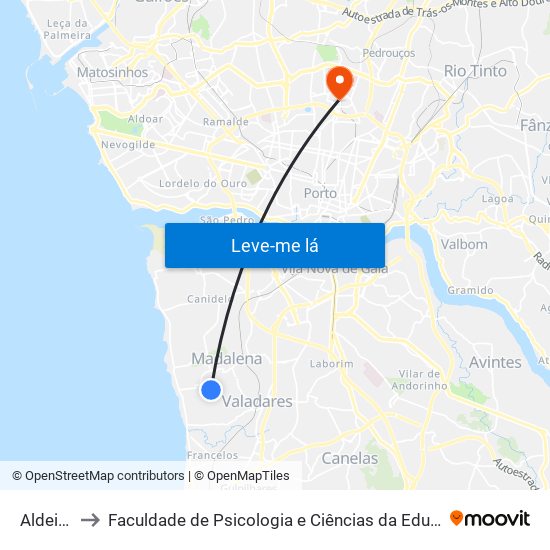 Aldeia Nova to Faculdade de Psicologia e Ciências da Educação da Universidade do Porto map