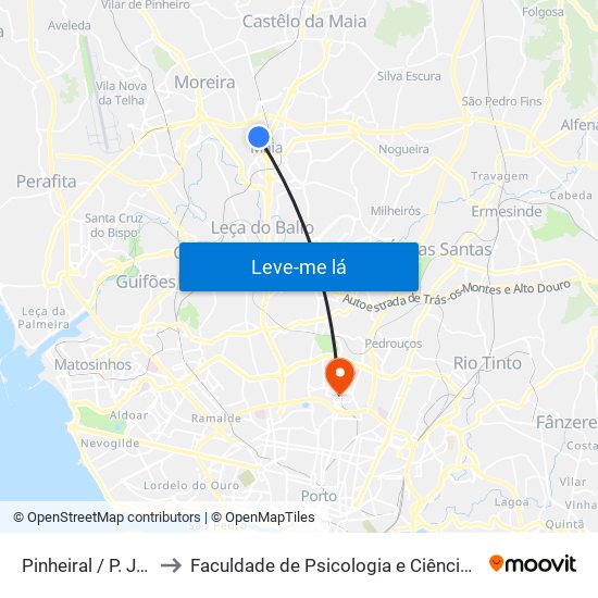 Pinheiral / P. José Pinheiro Duarte to Faculdade de Psicologia e Ciências da Educação da Universidade do Porto map