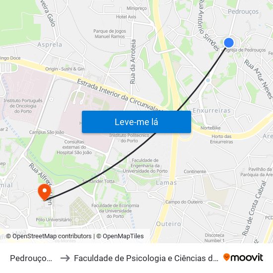 Pedrouços - Bombeiros to Faculdade de Psicologia e Ciências da Educação da Universidade do Porto map