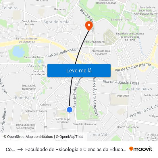 Covelo to Faculdade de Psicologia e Ciências da Educação da Universidade do Porto map