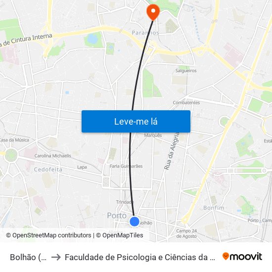 Bolhão (Mercado) to Faculdade de Psicologia e Ciências da Educação da Universidade do Porto map