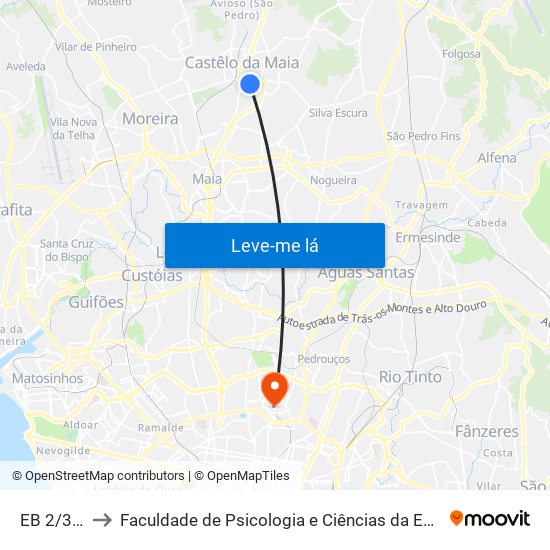 EB 2/3 Castêlo to Faculdade de Psicologia e Ciências da Educação da Universidade do Porto map