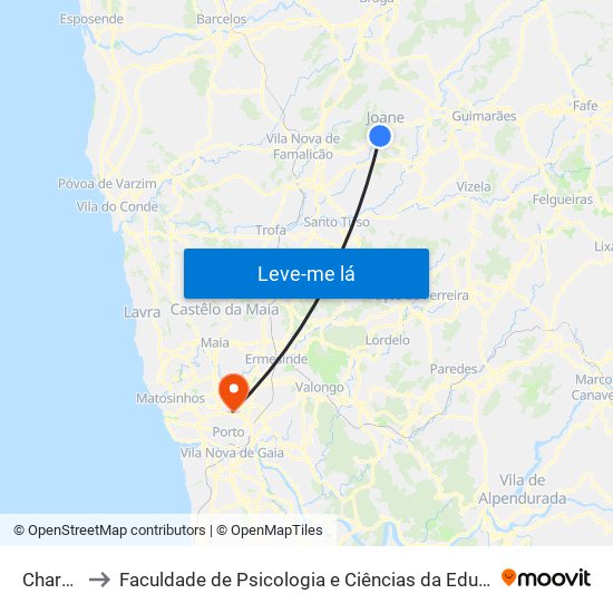 Charrueiras to Faculdade de Psicologia e Ciências da Educação da Universidade do Porto map