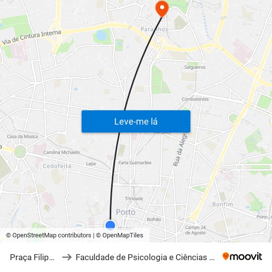 Praça Filipa de Lencastre to Faculdade de Psicologia e Ciências da Educação da Universidade do Porto map