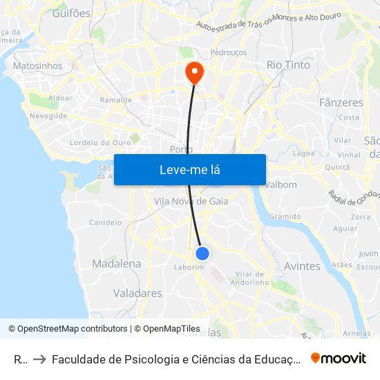 RTP to Faculdade de Psicologia e Ciências da Educação da Universidade do Porto map