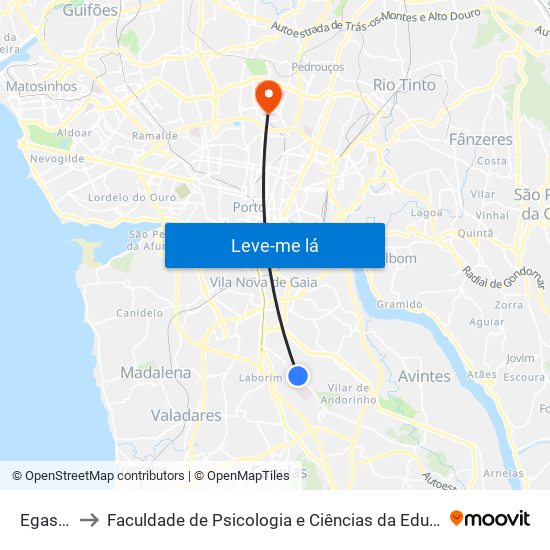 Egas Moniz to Faculdade de Psicologia e Ciências da Educação da Universidade do Porto map