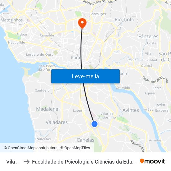 Vila D'Este to Faculdade de Psicologia e Ciências da Educação da Universidade do Porto map