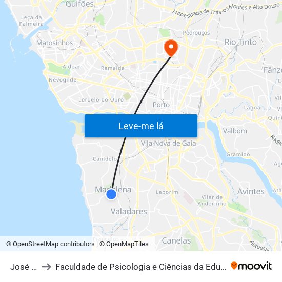 José Poças to Faculdade de Psicologia e Ciências da Educação da Universidade do Porto map