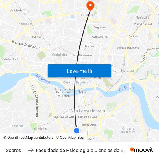 Soares dos Reis to Faculdade de Psicologia e Ciências da Educação da Universidade do Porto map