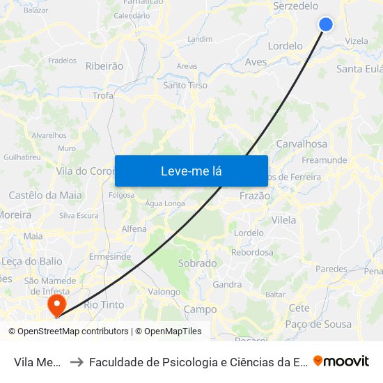 Vila Meã de Cima to Faculdade de Psicologia e Ciências da Educação da Universidade do Porto map