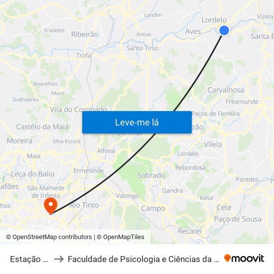 Estação CP Lordelo to Faculdade de Psicologia e Ciências da Educação da Universidade do Porto map