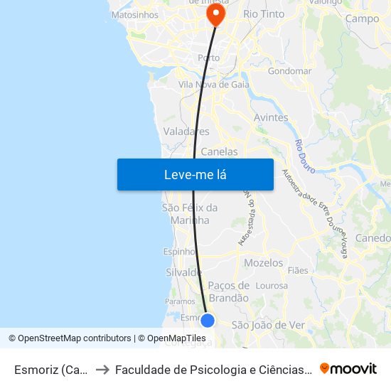 Esmoriz (Castanheiros 1) - B to Faculdade de Psicologia e Ciências da Educação da Universidade do Porto map