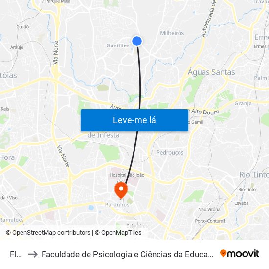 Flores to Faculdade de Psicologia e Ciências da Educação da Universidade do Porto map