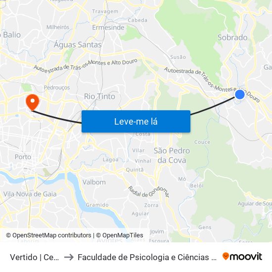 Vertido | Central da Ribeira to Faculdade de Psicologia e Ciências da Educação da Universidade do Porto map