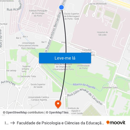 Ipo to Faculdade de Psicologia e Ciências da Educação da Universidade do Porto map