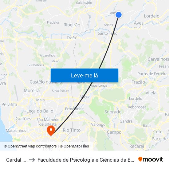 Cardal - Landim to Faculdade de Psicologia e Ciências da Educação da Universidade do Porto map