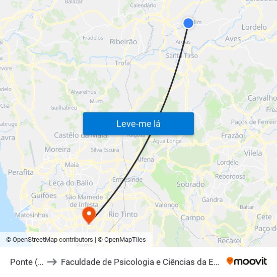 Ponte (Landim) to Faculdade de Psicologia e Ciências da Educação da Universidade do Porto map