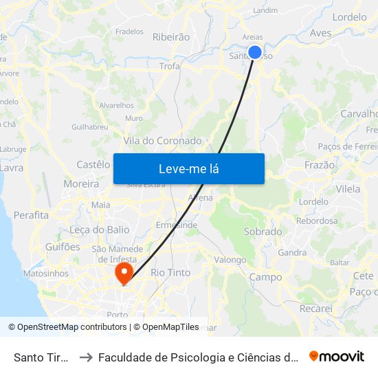 Santo Tirso (Estação) to Faculdade de Psicologia e Ciências da Educação da Universidade do Porto map