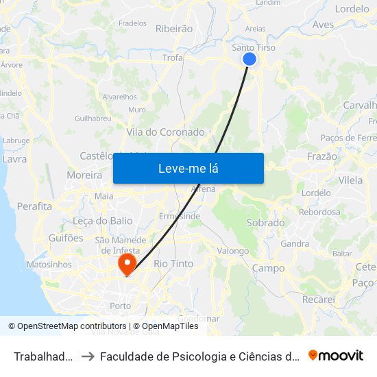 Trabalhadores do Arco to Faculdade de Psicologia e Ciências da Educação da Universidade do Porto map