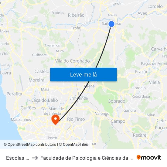 Escolas (T. Pelayo) to Faculdade de Psicologia e Ciências da Educação da Universidade do Porto map