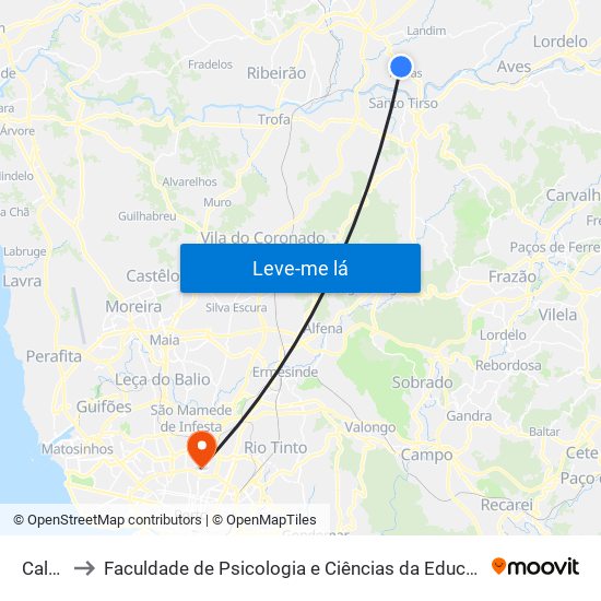 Caldelas to Faculdade de Psicologia e Ciências da Educação da Universidade do Porto map