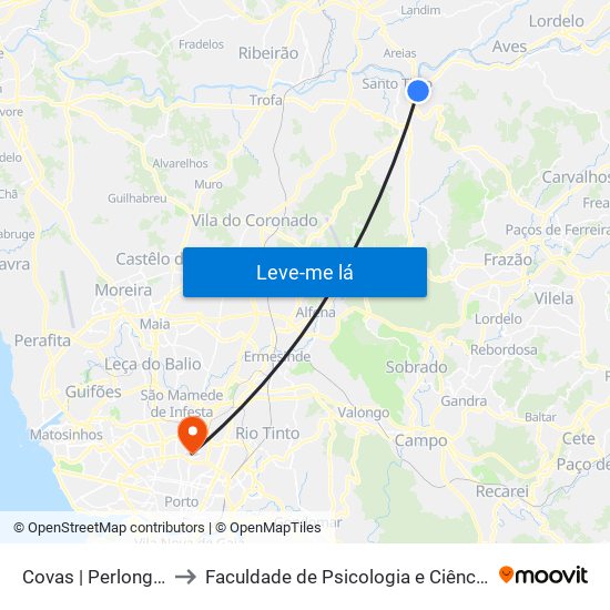 Covas | Perlonga 2 | Casa de Repouso to Faculdade de Psicologia e Ciências da Educação da Universidade do Porto map