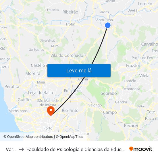 Varziela to Faculdade de Psicologia e Ciências da Educação da Universidade do Porto map