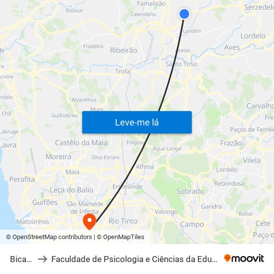 Bica Velha to Faculdade de Psicologia e Ciências da Educação da Universidade do Porto map