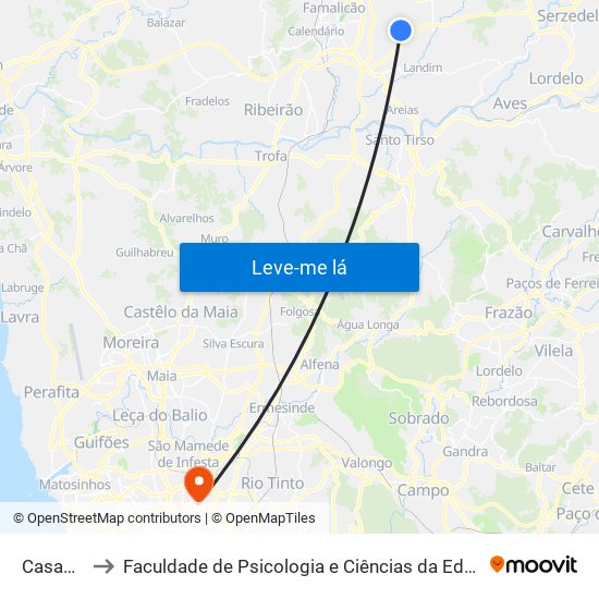 Casas Novas to Faculdade de Psicologia e Ciências da Educação da Universidade do Porto map