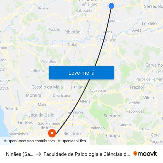 Ninães (Santo Estêvão) to Faculdade de Psicologia e Ciências da Educação da Universidade do Porto map