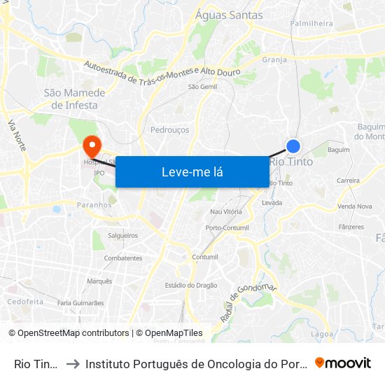 Rio Tinto to Instituto Português de Oncologia do Porto map