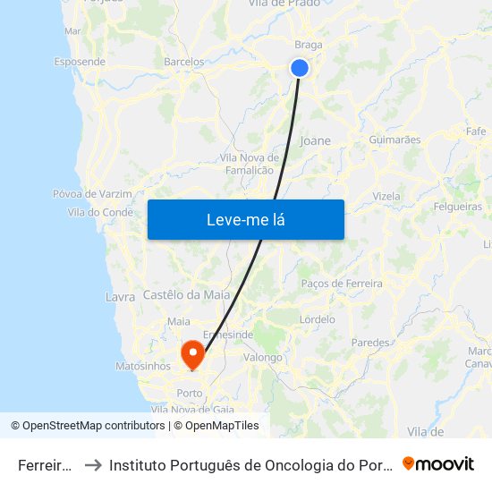 Ferreiros to Instituto Português de Oncologia do Porto map