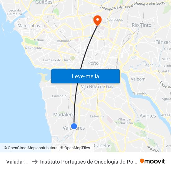 Valadares to Instituto Português de Oncologia do Porto map