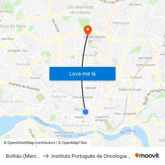 Bolhão (Mercado) to Instituto Português de Oncologia do Porto map