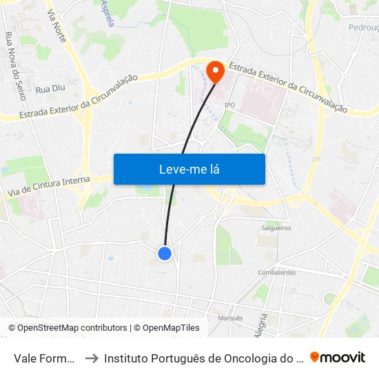 Vale Formoso to Instituto Português de Oncologia do Porto map