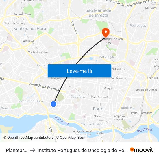 Planetário to Instituto Português de Oncologia do Porto map