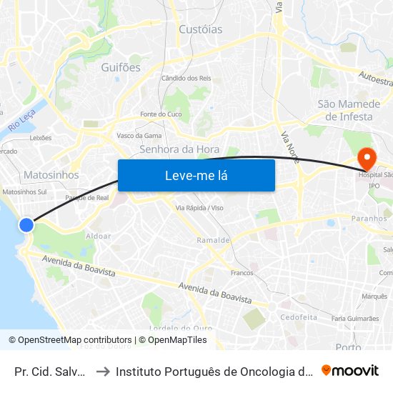 Pr. Cid. Salvador to Instituto Português de Oncologia do Porto map