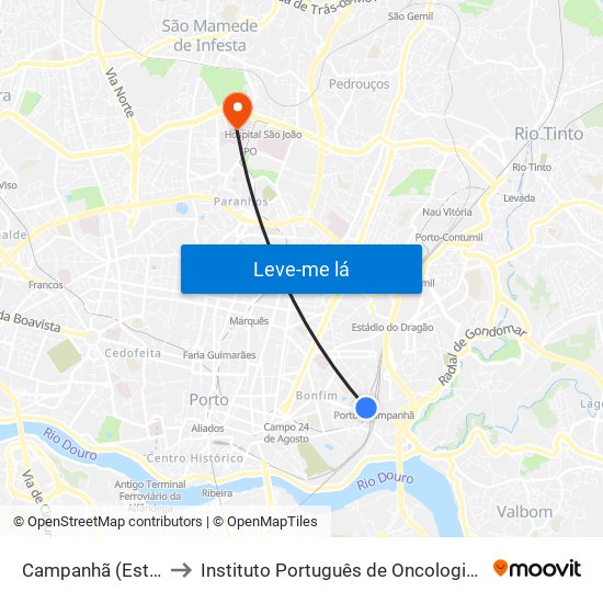 Campanhã (Estação) to Instituto Português de Oncologia do Porto map