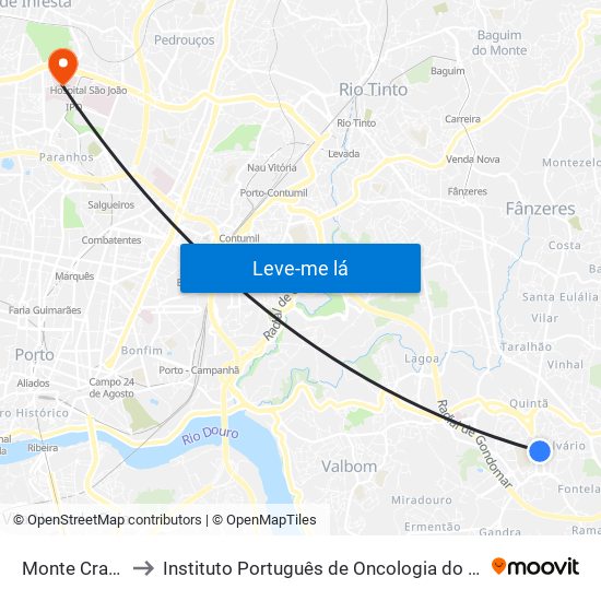 Monte Crasto to Instituto Português de Oncologia do Porto map