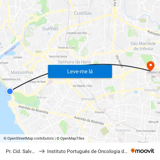 Pr. Cid. Salvador to Instituto Português de Oncologia do Porto map