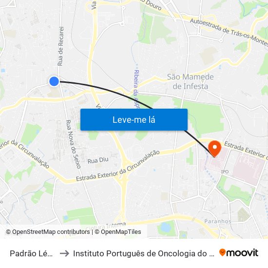 Padrão Légua to Instituto Português de Oncologia do Porto map