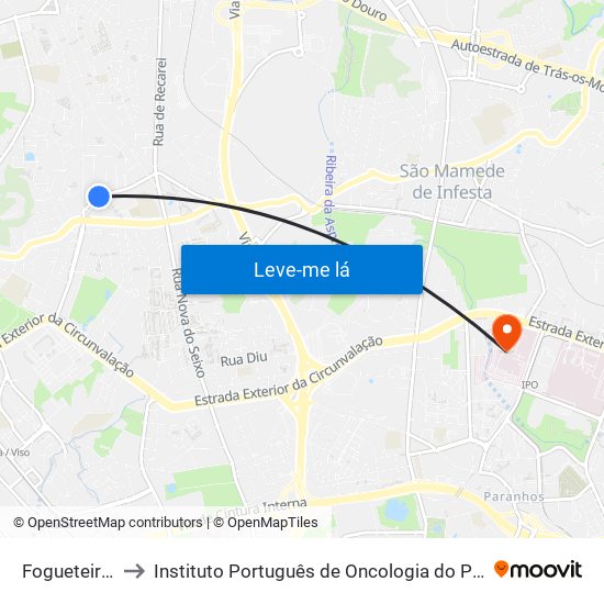 Fogueteiros to Instituto Português de Oncologia do Porto map