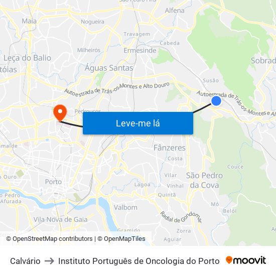 Calvário to Instituto Português de Oncologia do Porto map