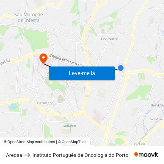 Areosa to Instituto Português de Oncologia do Porto map