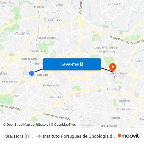 Sra. Hora (Hiper) to Instituto Português de Oncologia do Porto map