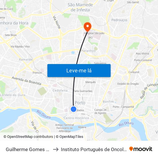 Guilherme Gomes Fernandes to Instituto Português de Oncologia do Porto map