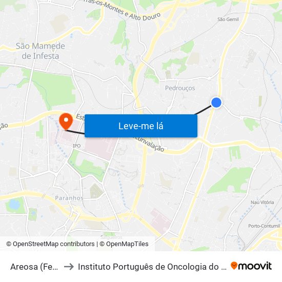 Areosa (Feira) to Instituto Português de Oncologia do Porto map