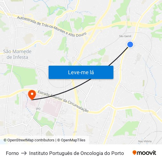 Forno to Instituto Português de Oncologia do Porto map